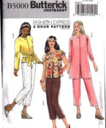 5000 BUTTERICK LOOSE 1 BUTTON JACKET,  SASH, CROP PANTS PATTERN XS-MD or LG-XL  UNCUT CHOICE